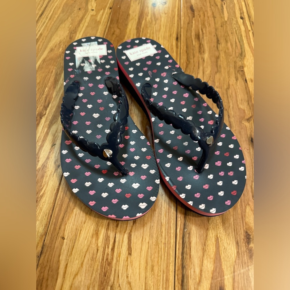 Kate Spade Flip Flop Womens Size 8M Blue‎ Foam Slip on Wedge Thong Malta Pink